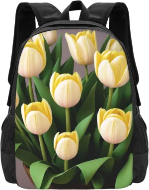 White Yellow Tulips Backpack Lightweight Simple Casual Backpack Shoulder Bags Large Capacity Laptop Backpack