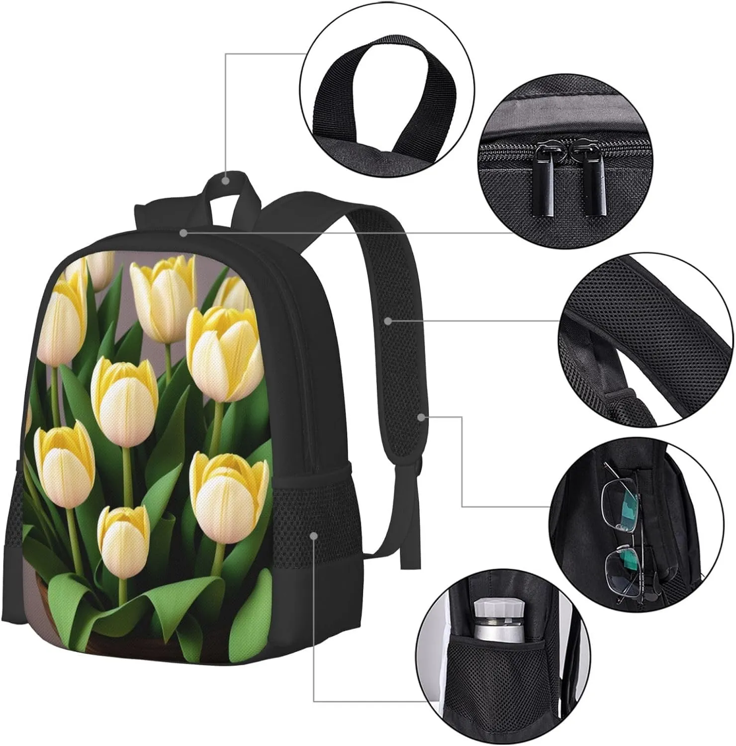 White Yellow Tulips Backpack Lightweight Simple Casual Backpack Shoulder Bags Large Capacity Laptop Backpack