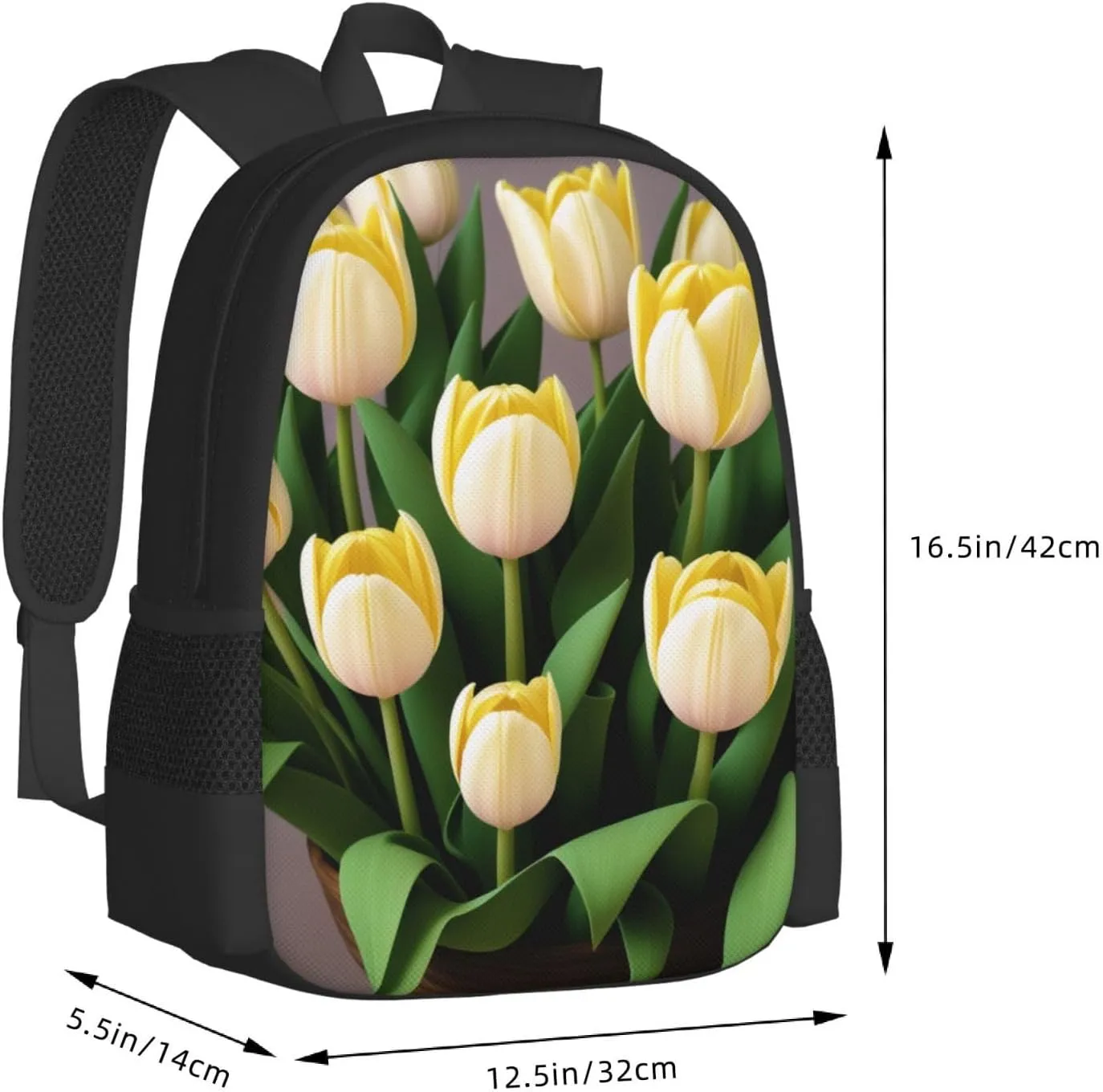 White Yellow Tulips Backpack Lightweight Simple Casual Backpack Shoulder Bags Large Capacity Laptop Backpack