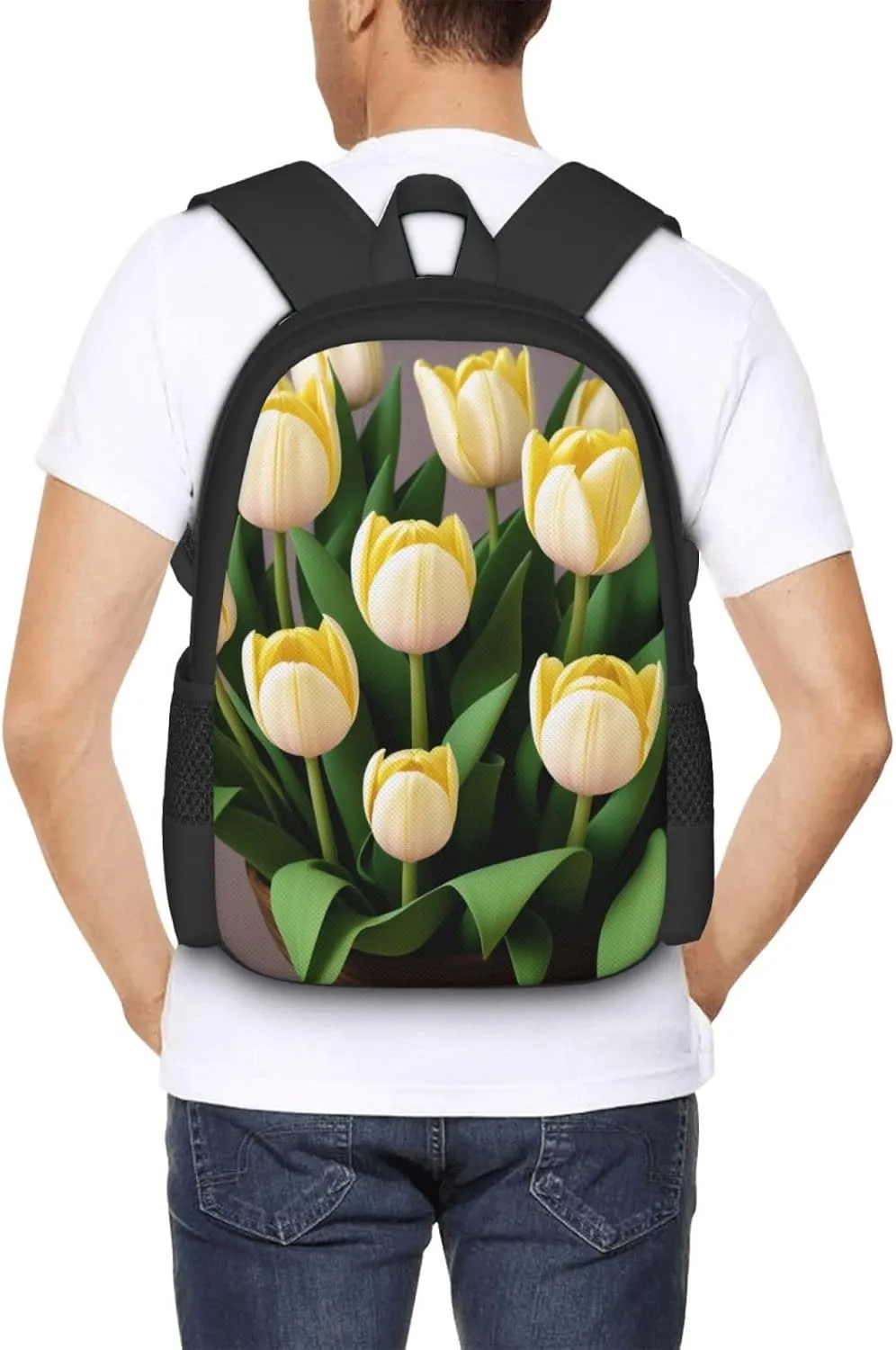 White Yellow Tulips Backpack Lightweight Simple Casual Backpack Shoulder Bags Large Capacity Laptop Backpack