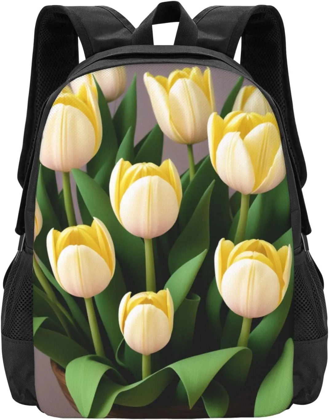 White Yellow Tulips Backpack Lightweight Simple Casual Backpack Shoulder Bags Large Capacity Laptop Backpack