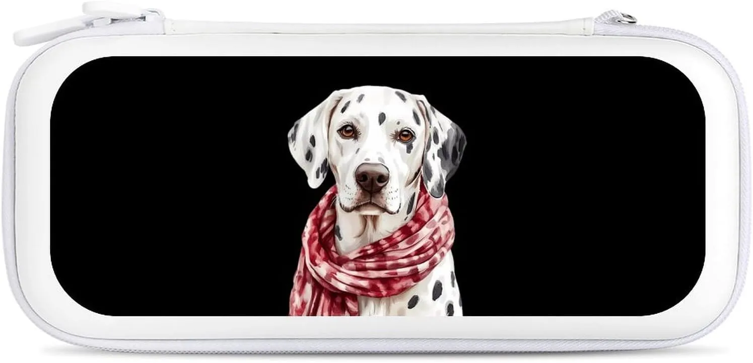 Winter Dalmatian Dog Compatible with Switch Carrying Case Hard Travel Game Bag Pouch with 15 Games Accessories