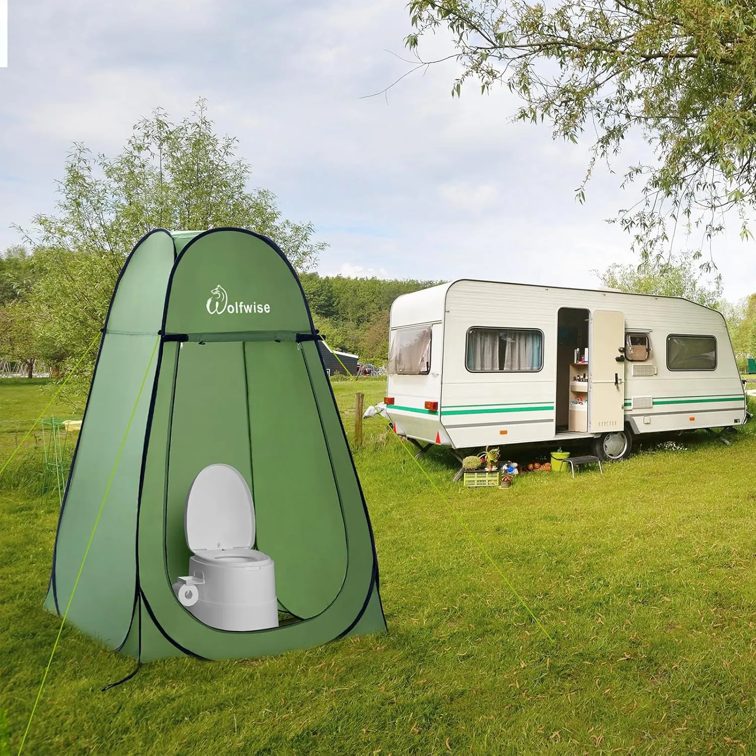WolfWise Portable Pop Up Privacy Shower Tent, Spacious Changing Room, Dressing Room, Sun Sunshade Canopy Outdoor Rain Shelter, Backpack Privacy Shelters for Camping, Hiking, Beach, Toilet, Large Green