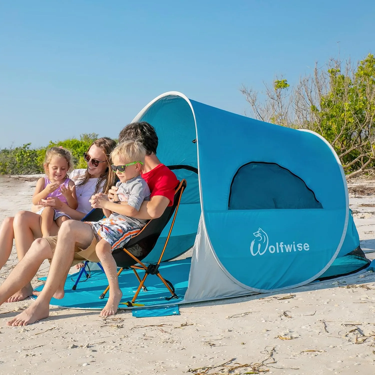WolfWise UPF 50  Easy Pop Up 3-4 Person Beach Tent Sport Umbrella Instant Sun Shelter Tent Sun Shade Canopy