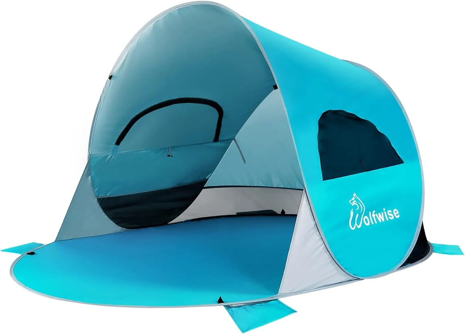 WolfWise UPF 50  Easy Pop Up 3-4 Person Beach Tent Sport Umbrella Instant Sun Shelter Tent Sun Shade Canopy