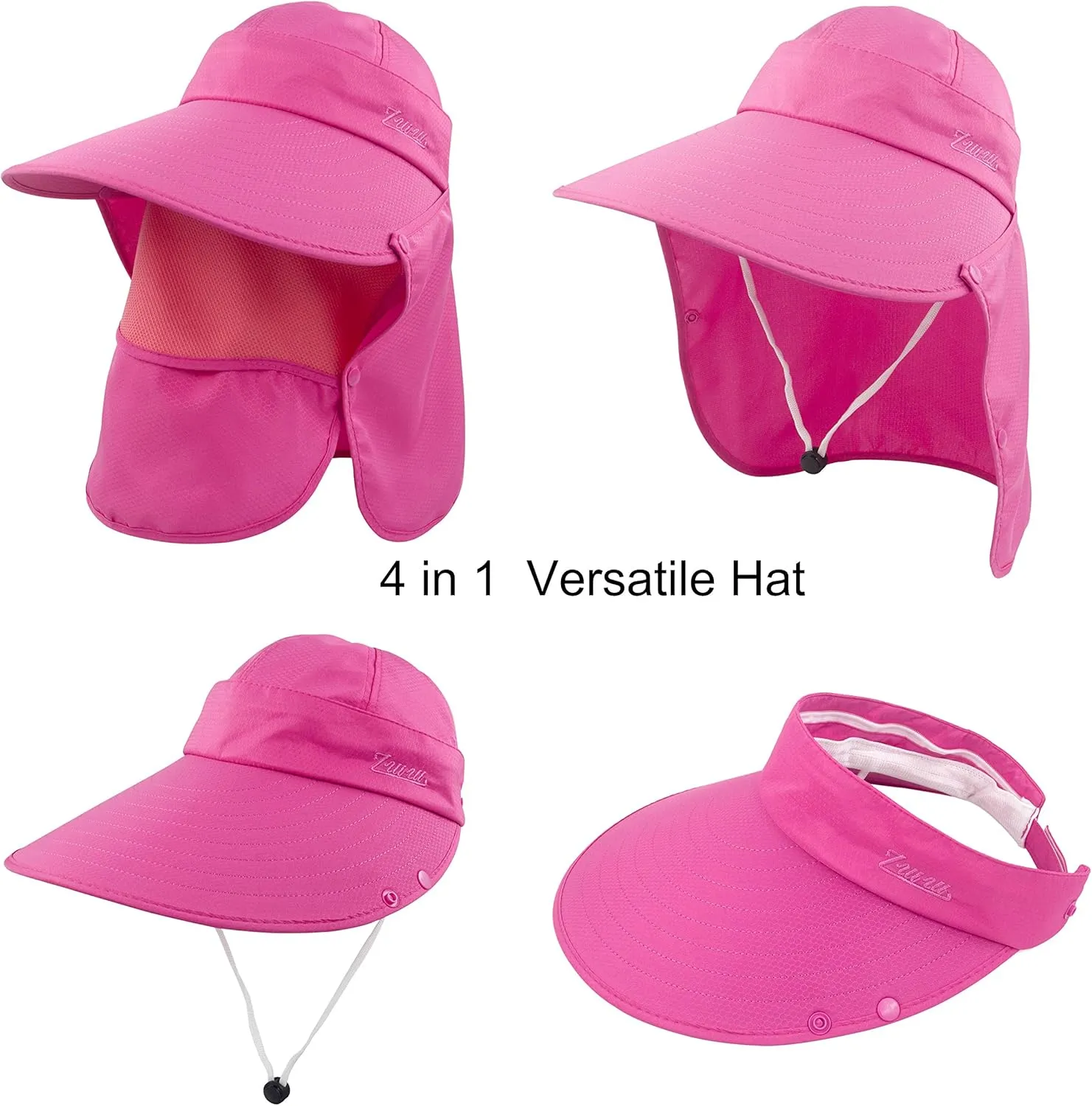 Women Sun Wide Brim UV Protection Fishing Hats Foldable Ponytail Summer Hat with Detachable Flap