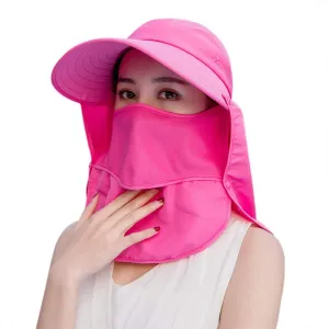 Women Sun Wide Brim UV Protection Fishing Hats Foldable Ponytail Summer Hat with Detachable Flap