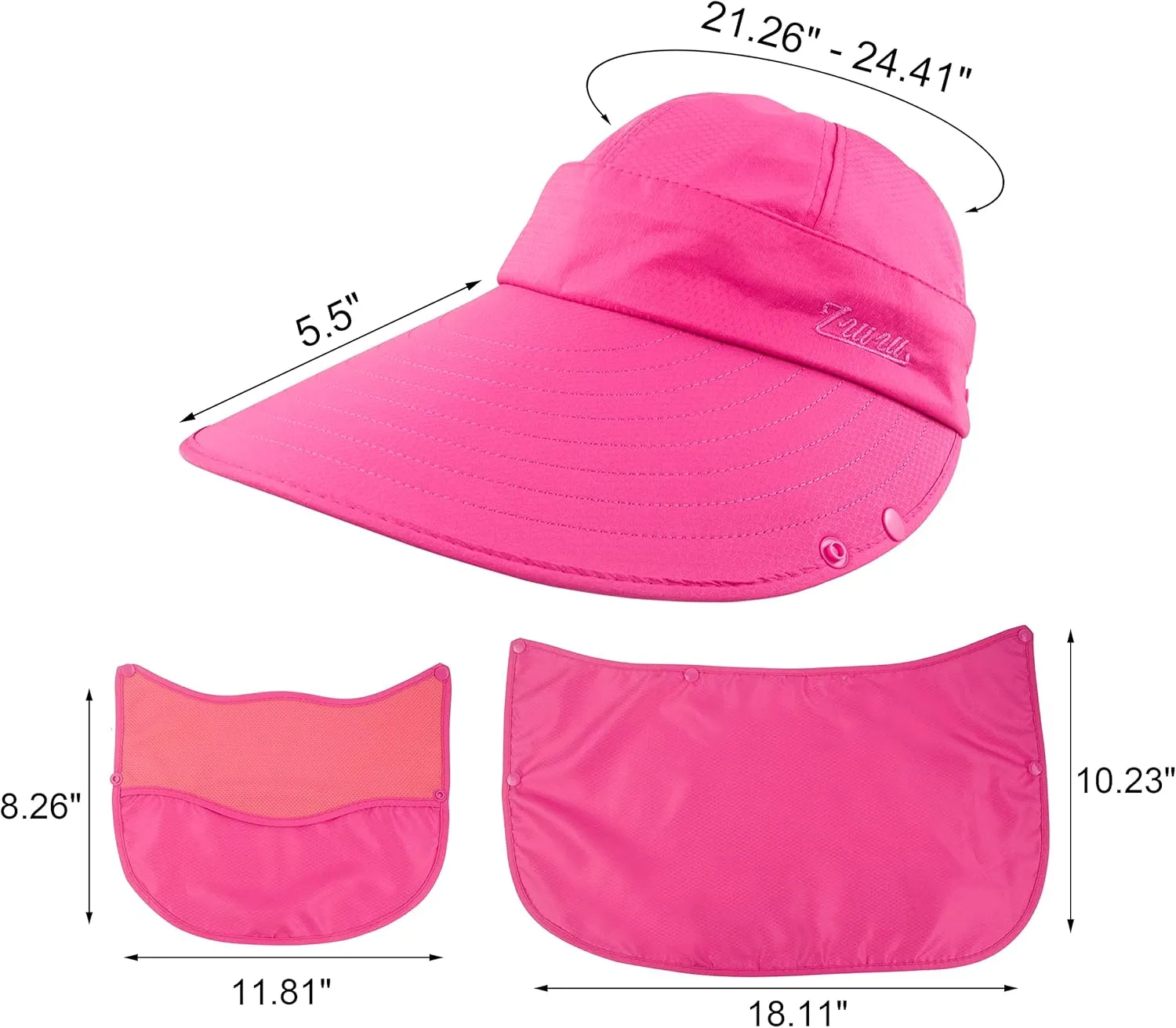 Women Sun Wide Brim UV Protection Fishing Hats Foldable Ponytail Summer Hat with Detachable Flap