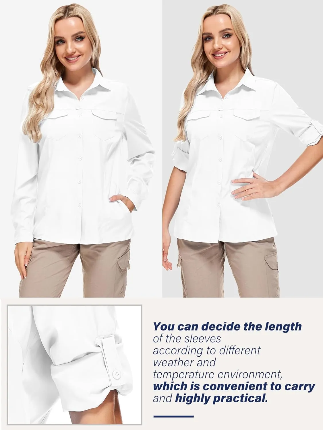 Women UPF 50  Sun Protection Safari Shirts Quick Dry Lightweight Outdoor Fishing Hiking Travel Shirts with Zipper Pockets