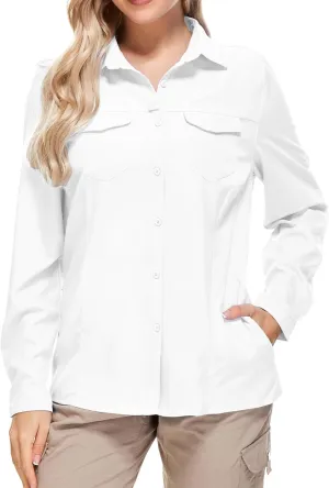 Women UPF 50  Sun Protection Safari Shirts Quick Dry Lightweight Outdoor Fishing Hiking Travel Shirts with Zipper Pockets