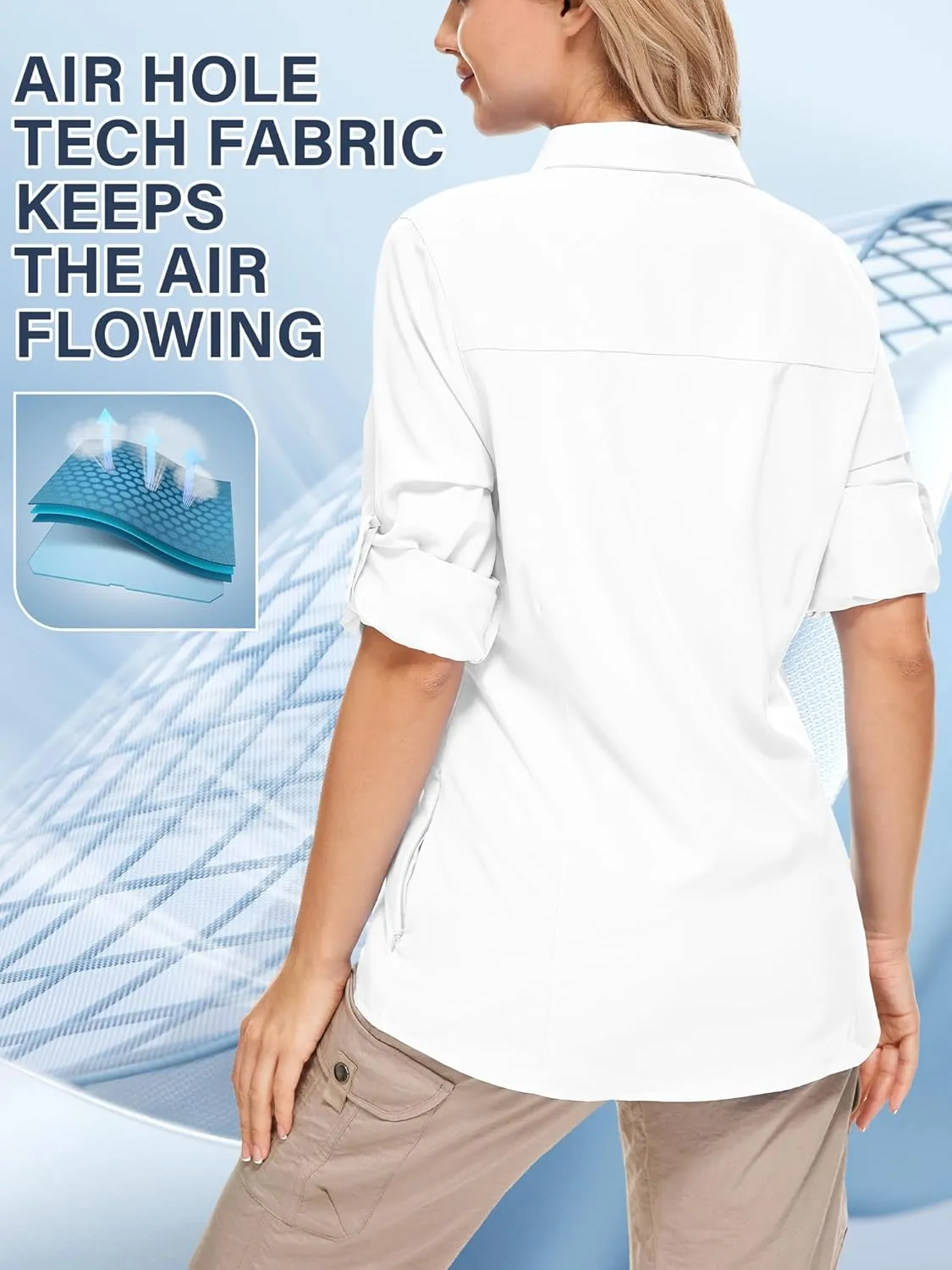 Women UPF 50  Sun Protection Safari Shirts Quick Dry Lightweight Outdoor Fishing Hiking Travel Shirts with Zipper Pockets