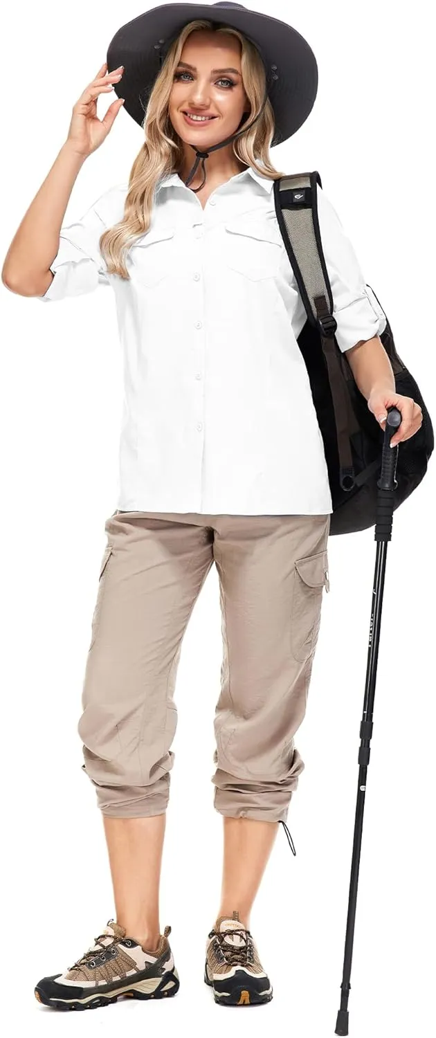Women UPF 50  Sun Protection Safari Shirts Quick Dry Lightweight Outdoor Fishing Hiking Travel Shirts with Zipper Pockets
