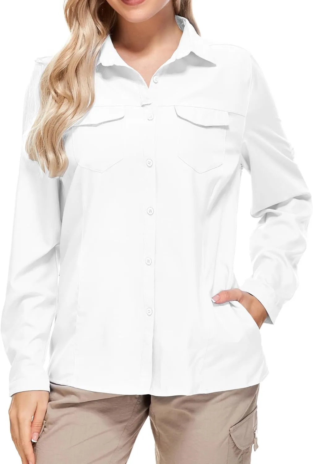 Women UPF 50  Sun Protection Safari Shirts Quick Dry Lightweight Outdoor Fishing Hiking Travel Shirts with Zipper Pockets