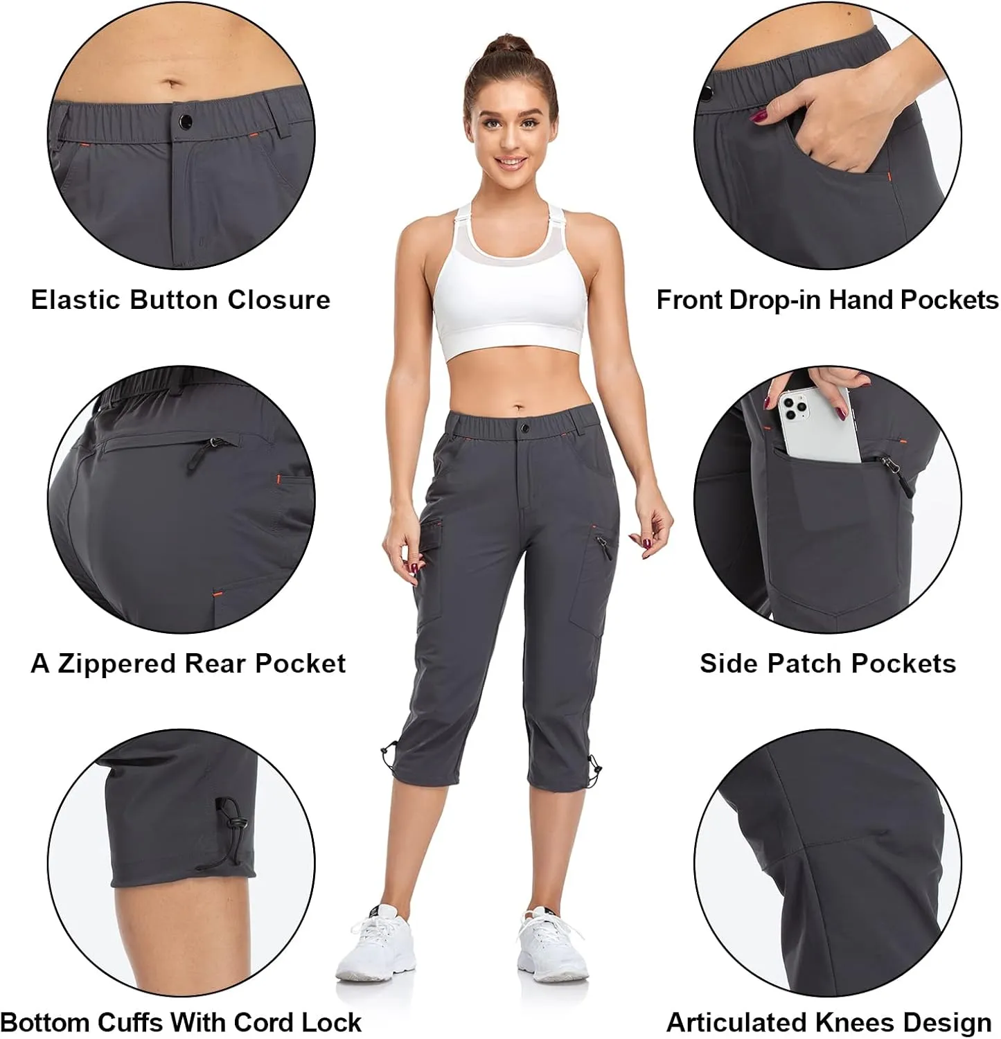 Women's Capri Pants Lightweight Outdoor Cargo Hiking Capris Quick Dry UPF 50 with Zipper Pockets