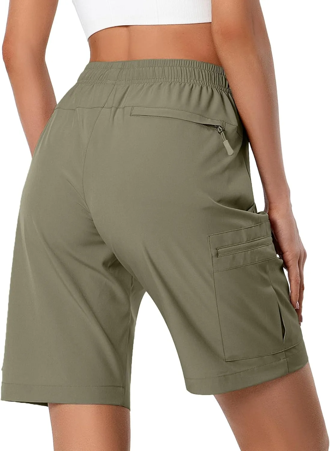Women's Lightweight Hiking Cargo Shorts Quick Dry Athletic Shorts for Camping Travel Golf with Zipper Pockets Water Resistant