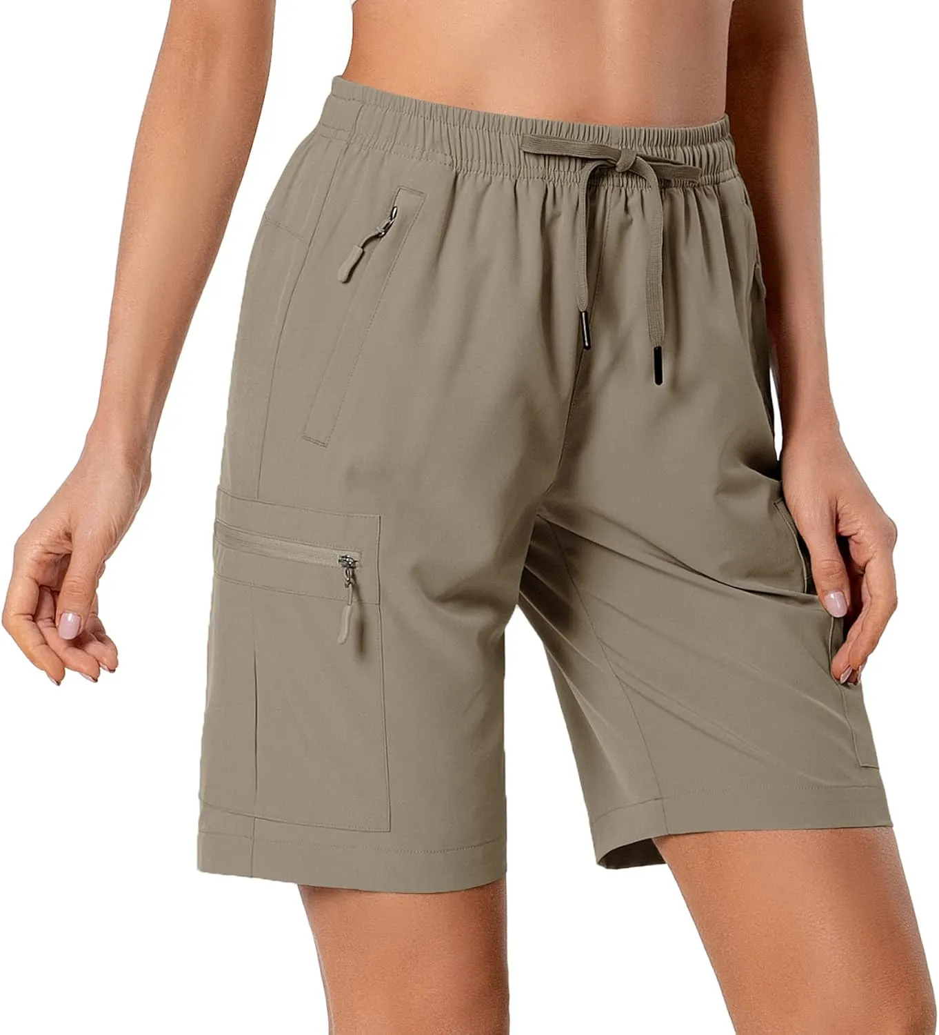 Women's Lightweight Hiking Cargo Shorts Quick Dry Athletic Shorts for Camping Travel Golf with Zipper Pockets Water Resistant