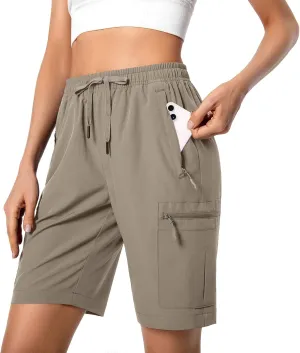 Women's Lightweight Hiking Cargo Shorts Quick Dry Athletic Shorts for Camping Travel Golf with Zipper Pockets Water Resistant