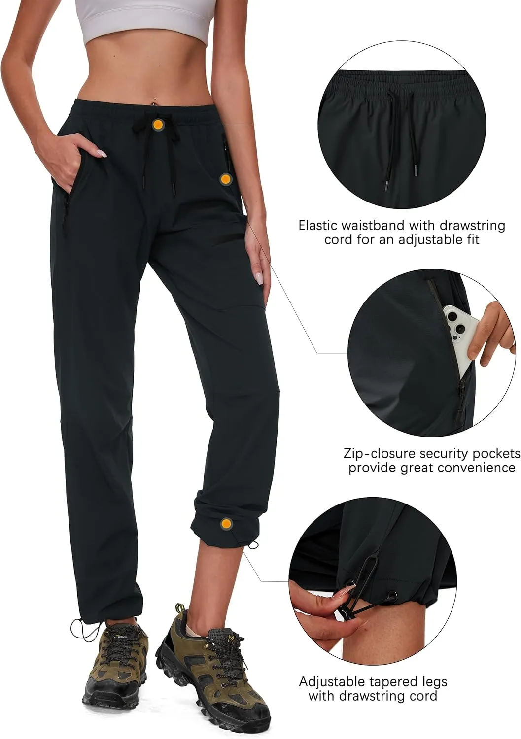 Women's Tall Hiking Pants 31/33/35/37 Inseam Quick Dry Lightweight Water Resistant Cargo Pants 4 Zipper Pockets