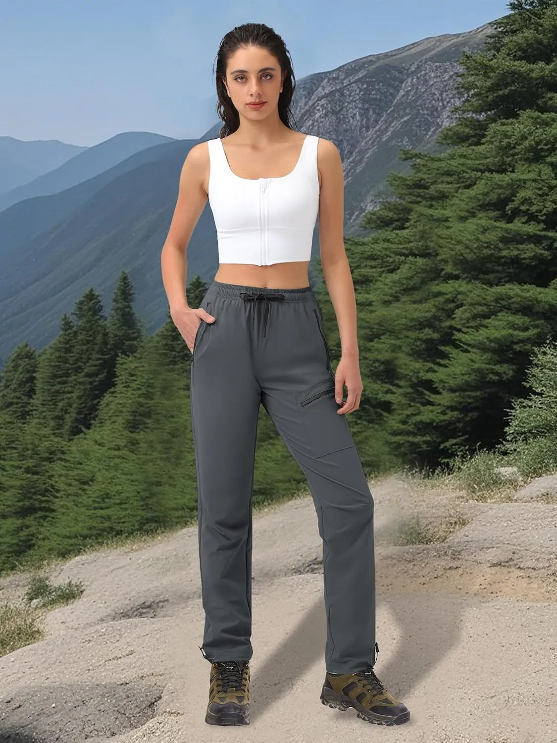 Women's Tall Hiking Pants 31/33/35/37 Inseam Quick Dry Lightweight Water Resistant Cargo Pants 4 Zipper Pockets