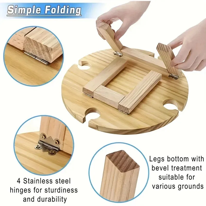 Wooden Portable Folding Picnic Table - Wine & Snack Tray