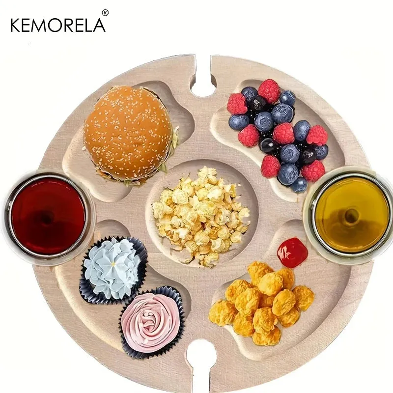 Wooden Portable Folding Picnic Table - Wine & Snack Tray