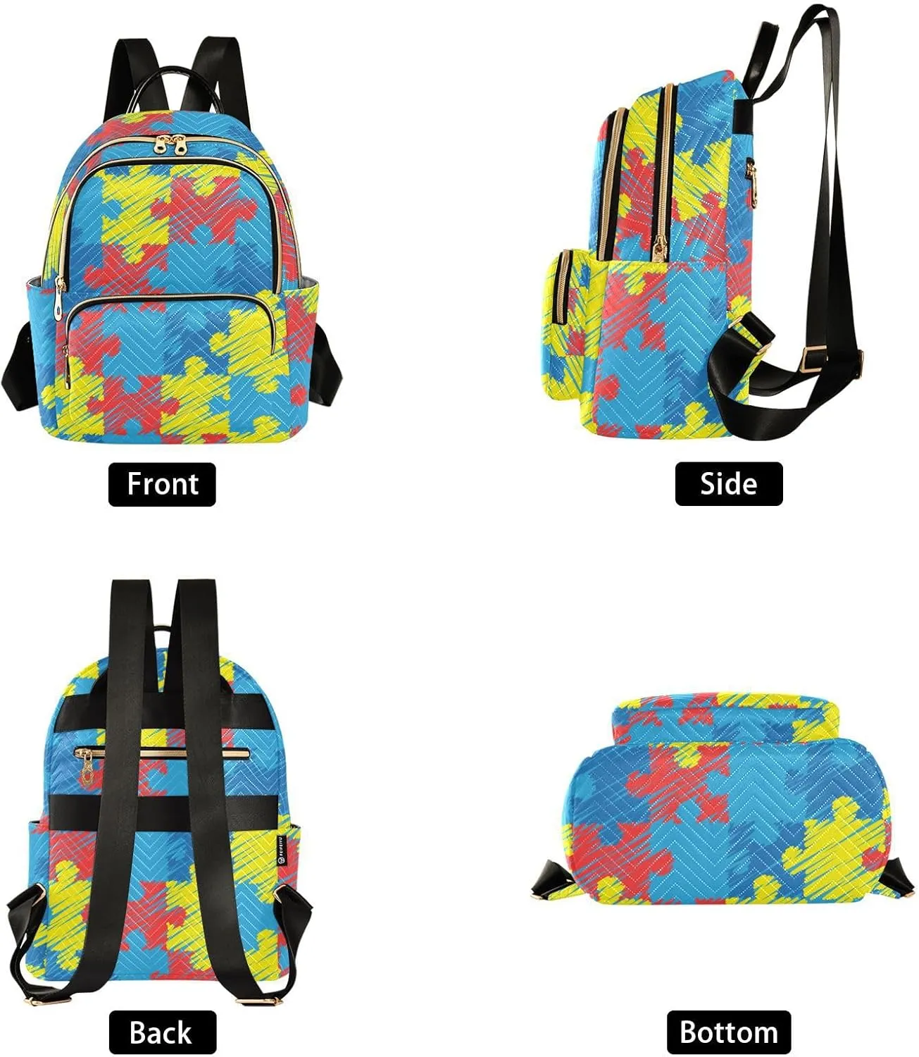 World Autism Awareness Day Mini Backpack Women's Quilted Small Backpack Purse for Women College Fashion Travel Daypack Shoulder Bag