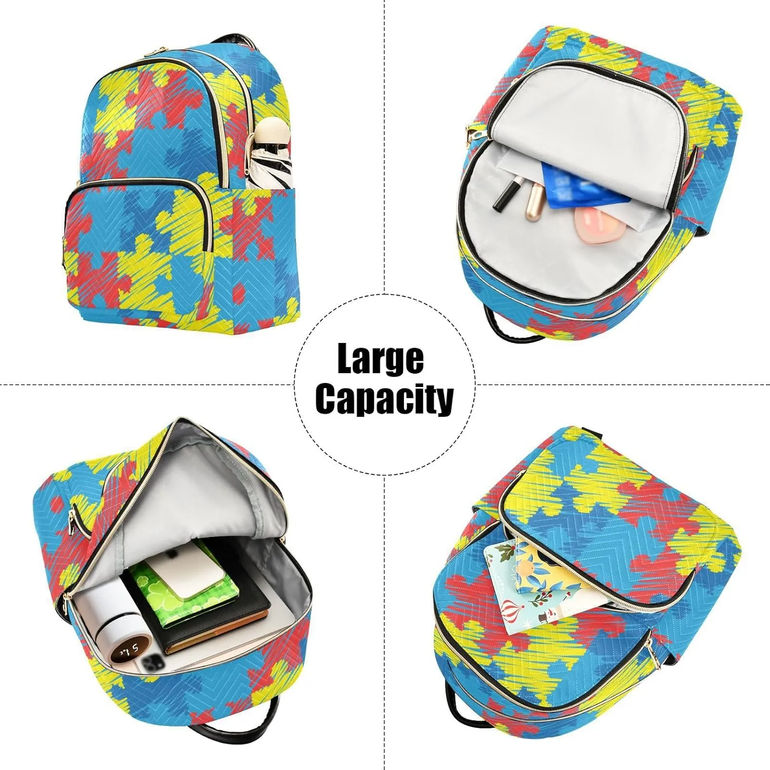 World Autism Awareness Day Mini Backpack Women's Quilted Small Backpack Purse for Women College Fashion Travel Daypack Shoulder Bag