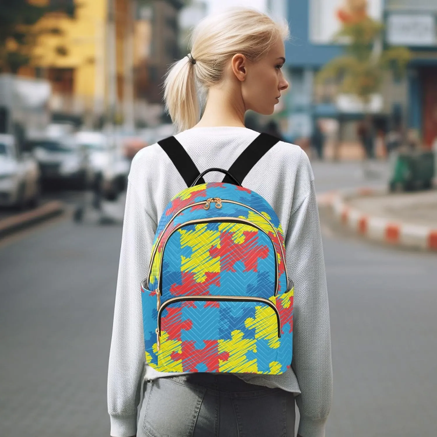 World Autism Awareness Day Mini Backpack Women's Quilted Small Backpack Purse for Women College Fashion Travel Daypack Shoulder Bag