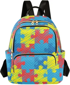 World Autism Awareness Day Mini Backpack Women's Quilted Small Backpack Purse for Women College Fashion Travel Daypack Shoulder Bag