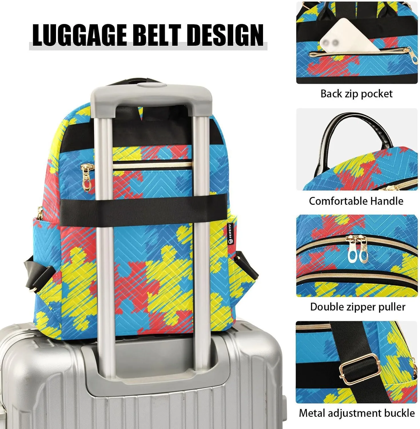 World Autism Awareness Day Mini Backpack Women's Quilted Small Backpack Purse for Women College Fashion Travel Daypack Shoulder Bag