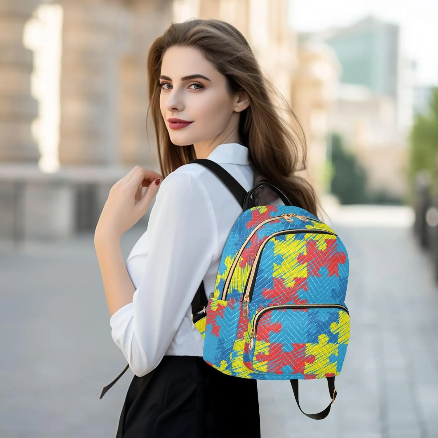 World Autism Awareness Day Mini Backpack Women's Quilted Small Backpack Purse for Women College Fashion Travel Daypack Shoulder Bag