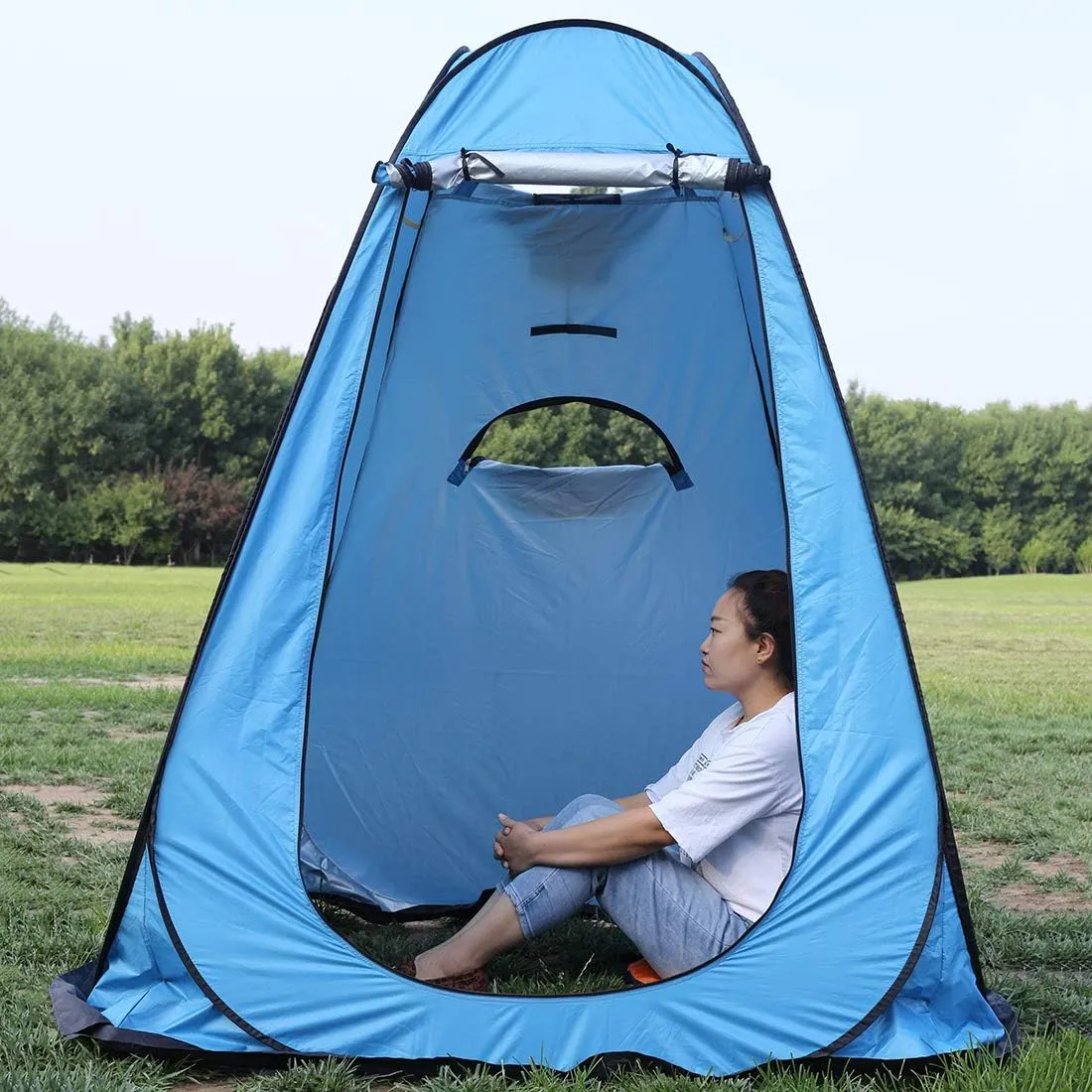 WOWCASE 1-2 Person Large Space Pop Up Shower Privacy Shelter Tent with 3 Windows, Outdoor Waterproof Silver Anti-UV Coated Portable Dressing Room, Privacy Shower Tents for Camping Beach Isolation Sun Shelter Picnic Fishing