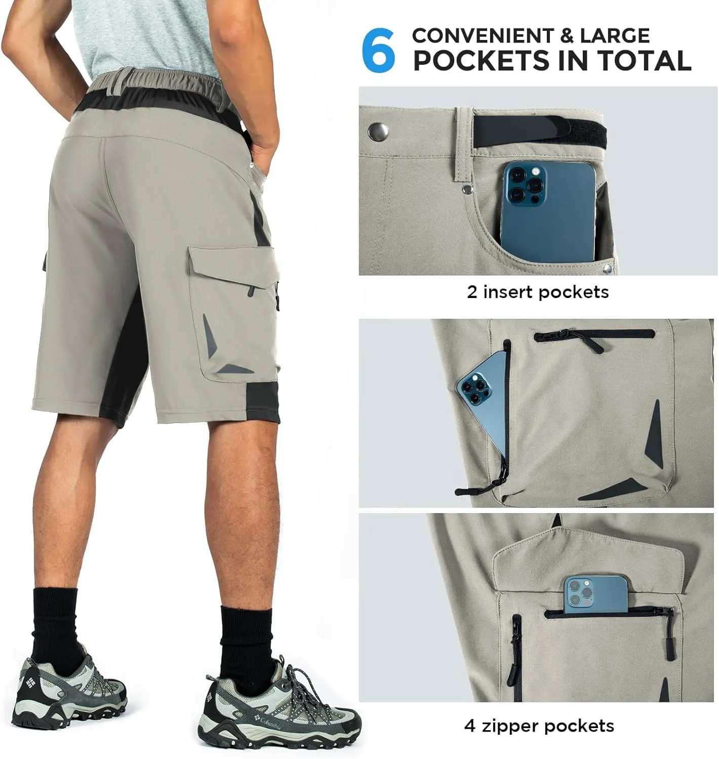 XKTTAC Men's Outdoor Quick Dry Lightweight Stretchy Shorts for Hiking, Tactical, Camping, Travel with 6 Pockets