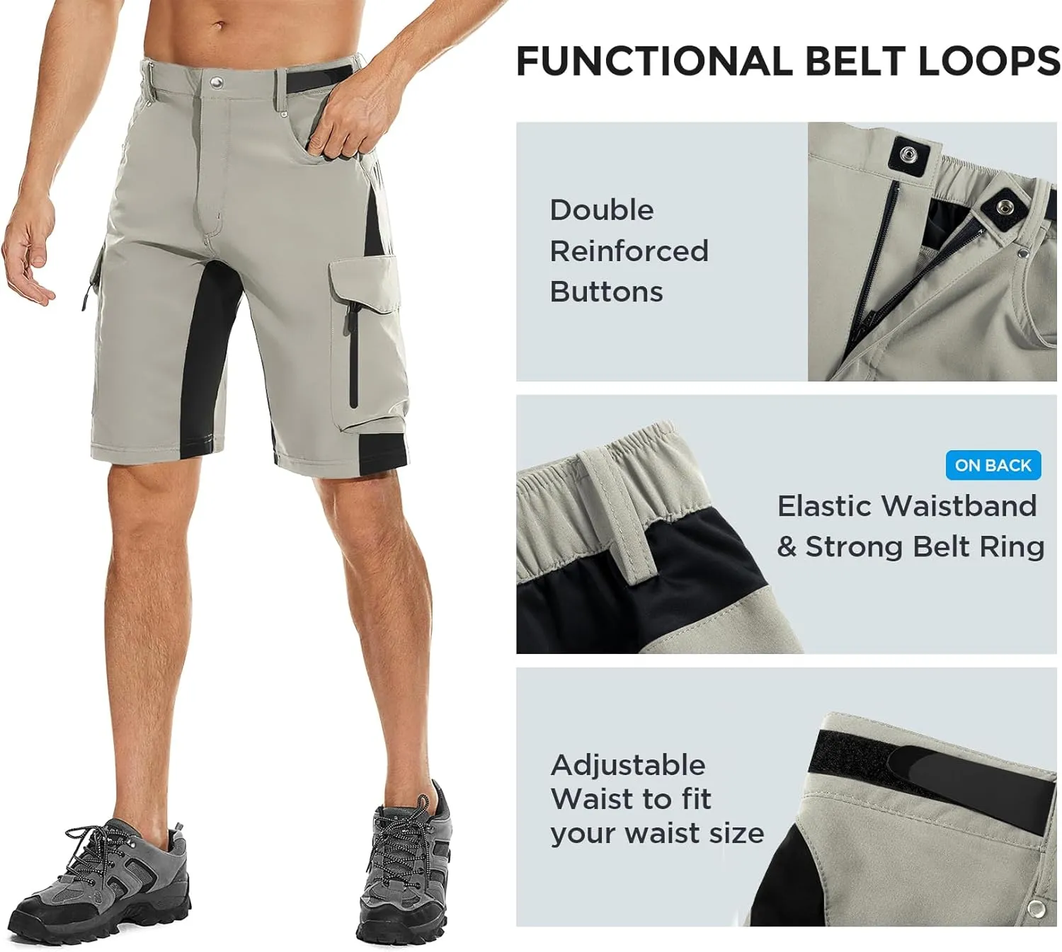 XKTTAC Men's Outdoor Quick Dry Lightweight Stretchy Shorts for Hiking, Tactical, Camping, Travel with 6 Pockets