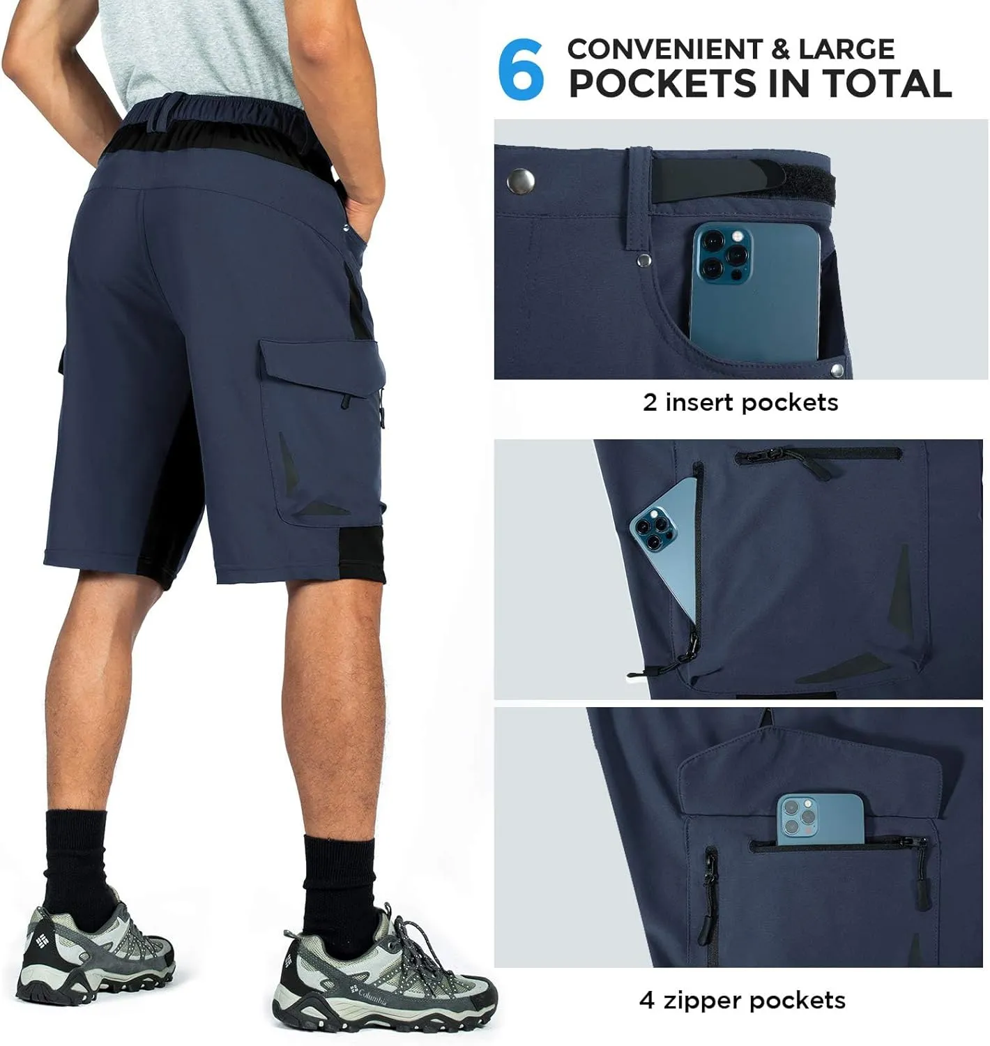 XKTTAC Men's Outdoor Quick Dry Lightweight Stretchy Shorts for Hiking, Tactical, Camping, Travel with 6 Pockets