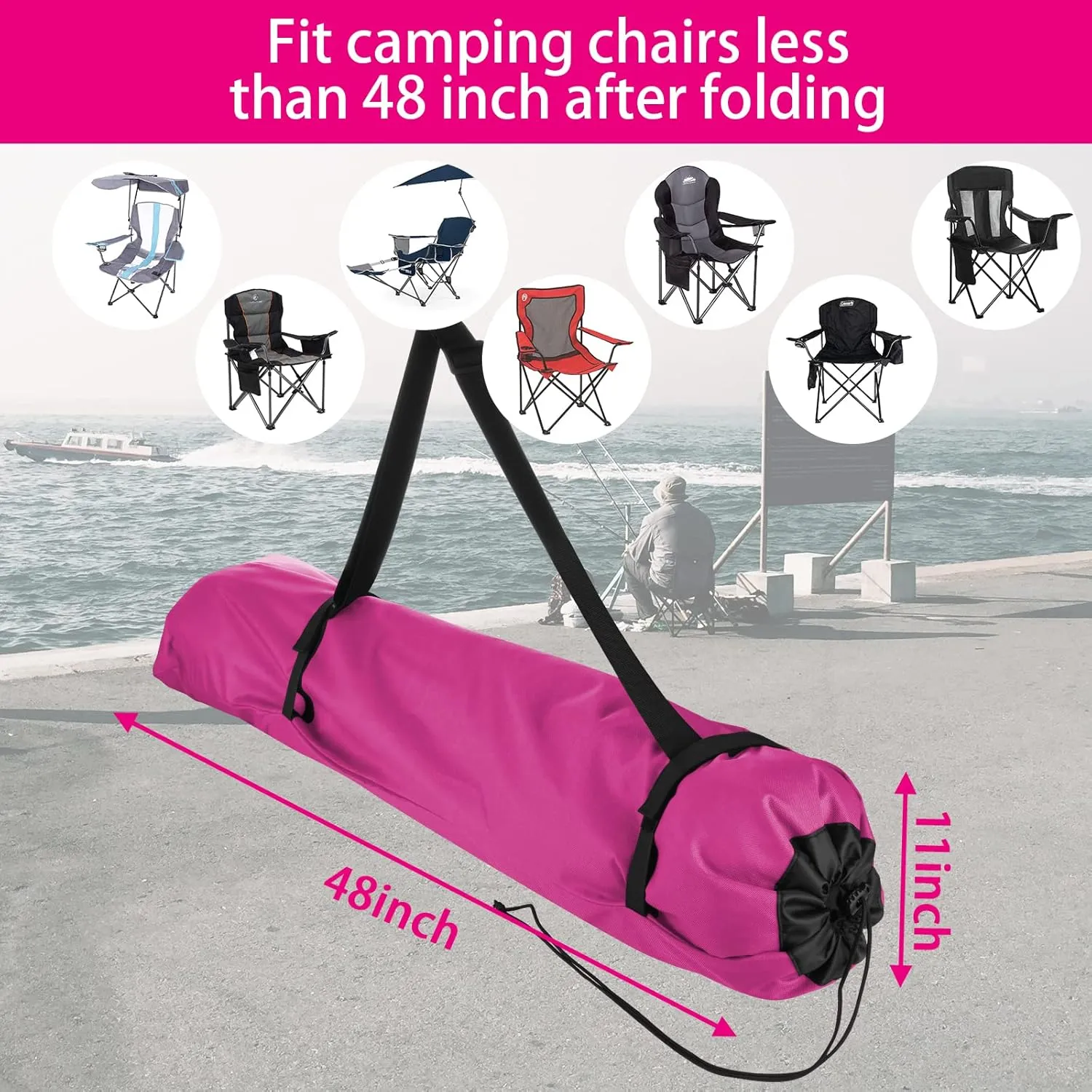 Xxerciz Foldable Camp Chair Replacement Bag with Shoulder Strap for Outdoor Camping, Travel Carrying Cover Heavy Duty Large Storage Folding Chair Bag (Chair is not included)