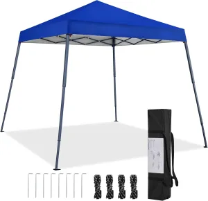 Yaheetech Instant Canopy Tent, 10x10 Slant Leg Easy Outdoor Pop up Canopy, Folding Portable Gazebo Instant Shelter Tent with Backpack for Garden/Camping/Party, 10x10 Base 8x8 Top, Blue