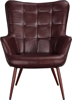 Yaheetech Living Room Chair Contemporary Faux Leather Chair Biscuit Tufted Accent Chair with Tapered Legs and Armrests for Living Room Bedroom, Chestnut Brown