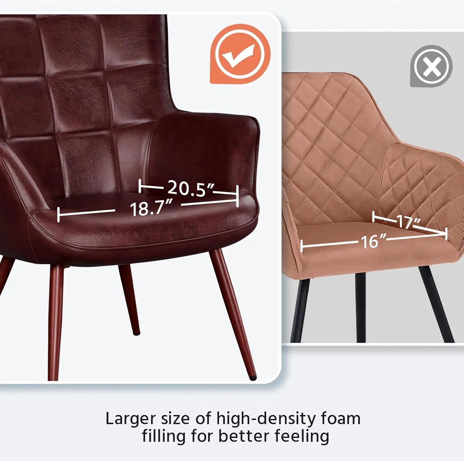 Yaheetech Living Room Chair Contemporary Faux Leather Chair Biscuit Tufted Accent Chair with Tapered Legs and Armrests for Living Room Bedroom, Chestnut Brown