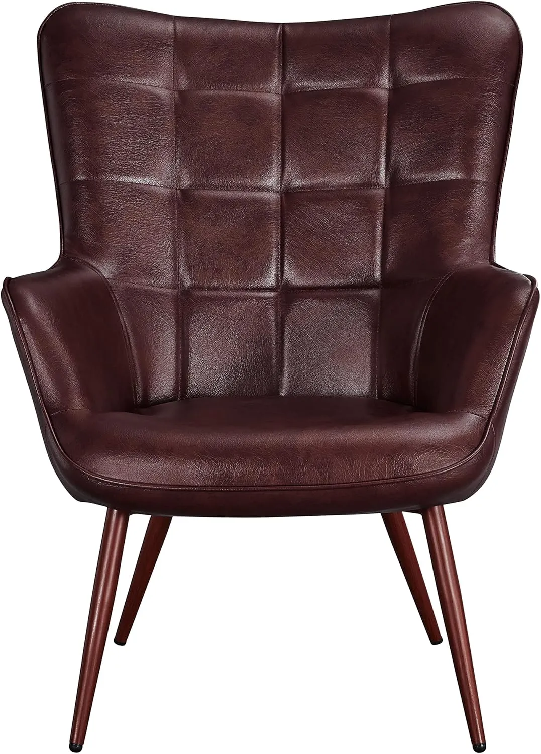 Yaheetech Living Room Chair Contemporary Faux Leather Chair Biscuit Tufted Accent Chair with Tapered Legs and Armrests for Living Room Bedroom, Chestnut Brown
