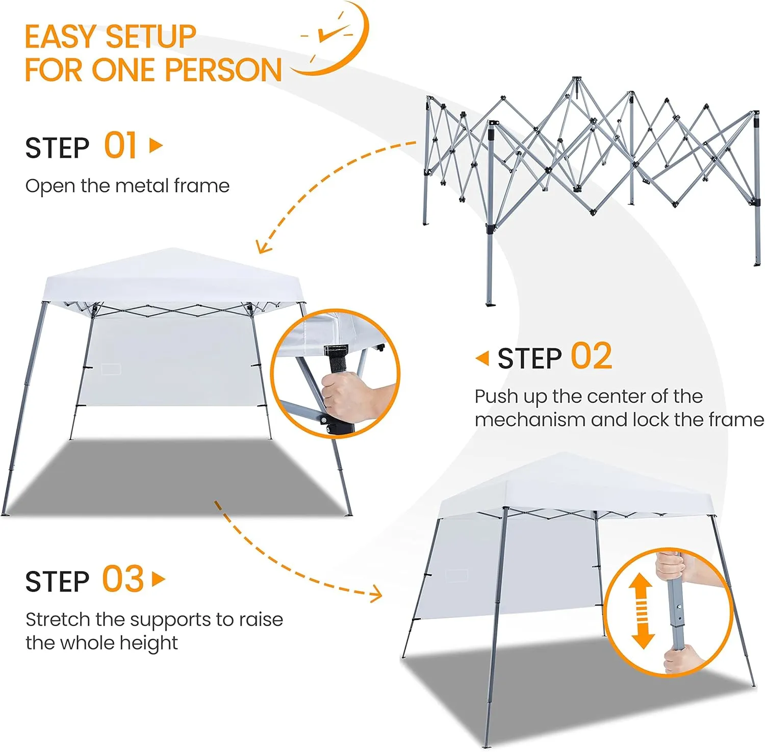 Yaheetech Pop Up Canopy Tent with Backpack, 10x10 Base Portable Easy One Person Setup Folding Shelter Compact Lightweight Slant Leg Canopy with 1 Sidewall, 8x8 Top, White