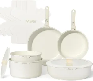 YASHE 13Pcs Pots and Pans Sets Non Stick with Detachable Handle, Granite White- new but opened scruffy box