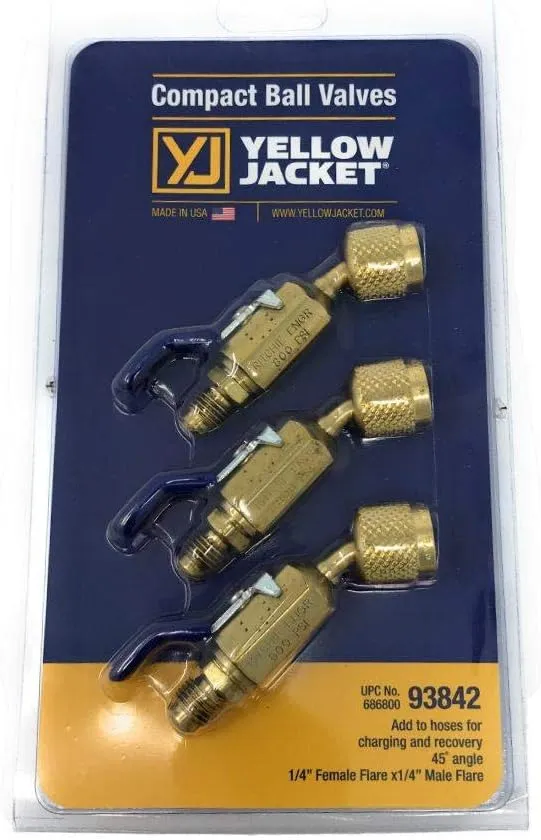 Yellow Jacket 93842, 45 Degree Compact Ball Valve (3 pcs)