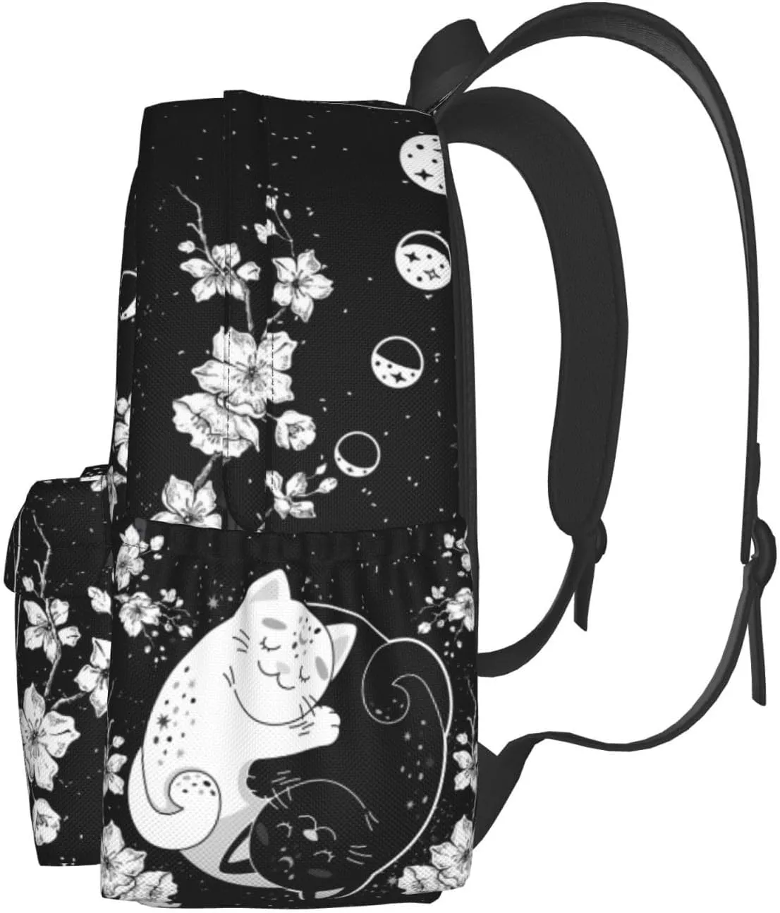 Yin Yang Cat Moon Phases Waterproof Backpack Adjustable Shoulder Straps Bag Large Capacity Casual Daypack Bookbag For Travel Work