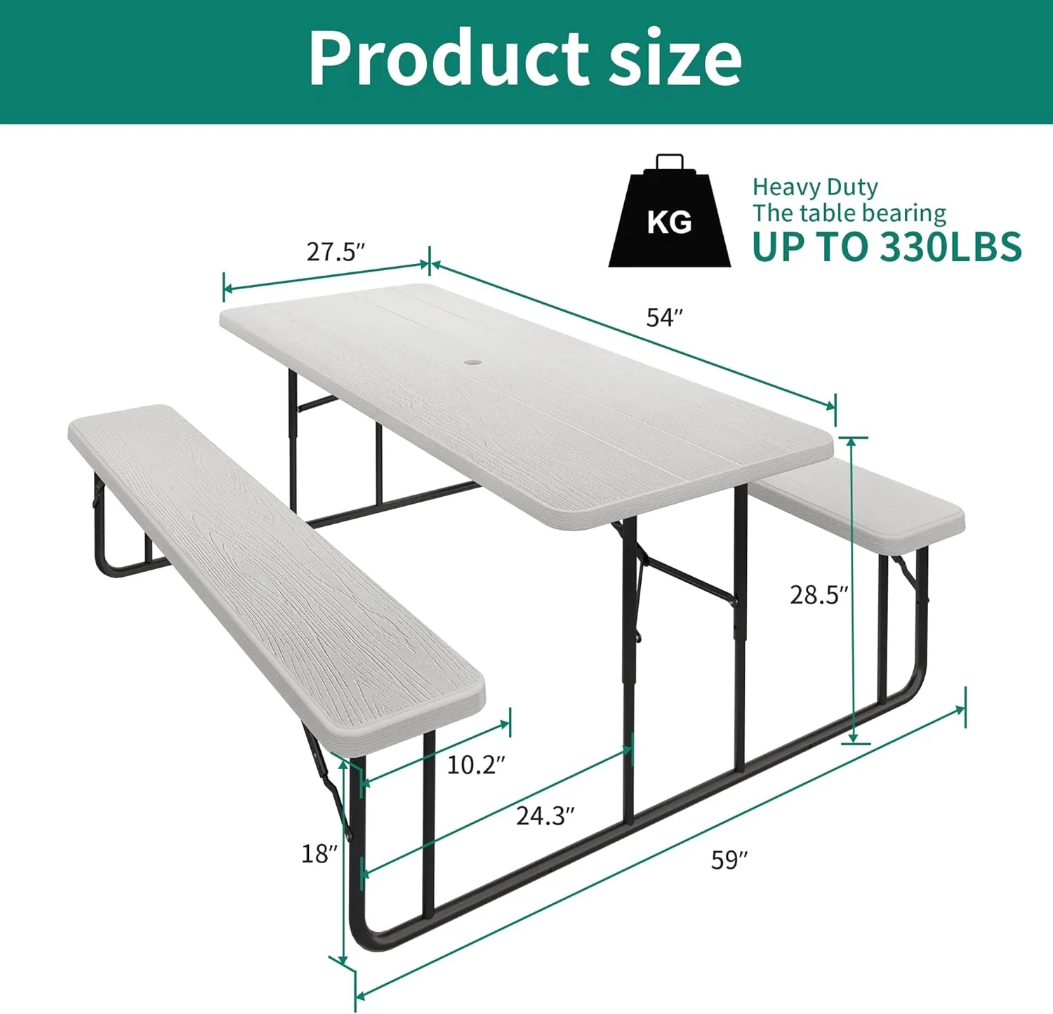 YITAHOME 6FT Large Folding Picnic Table w/Easy Assembly Steel Frame & Wood Like Tabletop, All Weather Folding Picnic Tables with Benches Ideal for Yard Patio Lawn Party, White