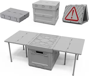 YOXIER Camping Table, 3 in 1 Folding Table, Folding Camping Table, Multifunctional Collapsible Bins with Parking Warning Sign, Outdoor Storage Bin for Picnic, Home, Office, Car Grey