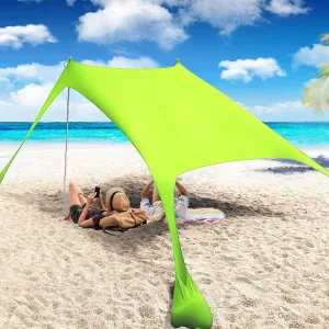 YUEWO Beach Sunshade Tent with UPF 50  UV Protection, Comes with Sandbags, Poles and Ground Spikes and Windproof Ropes, Outdoor Pop-up Tent for Camping, Backyard and Picnic (Green)