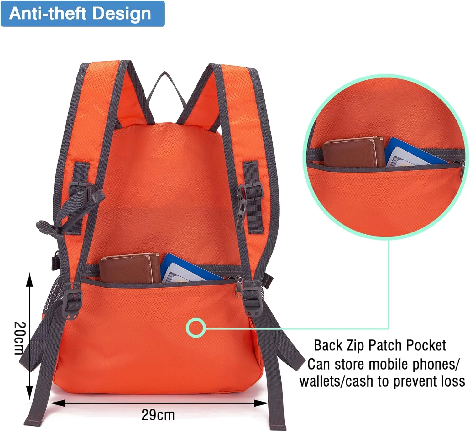 YZAOLL Small Lightweight Packable Hiking Backpack, 20L Hiking Backpack Day Pack for Women Men Travel Camping Vacation,Orange