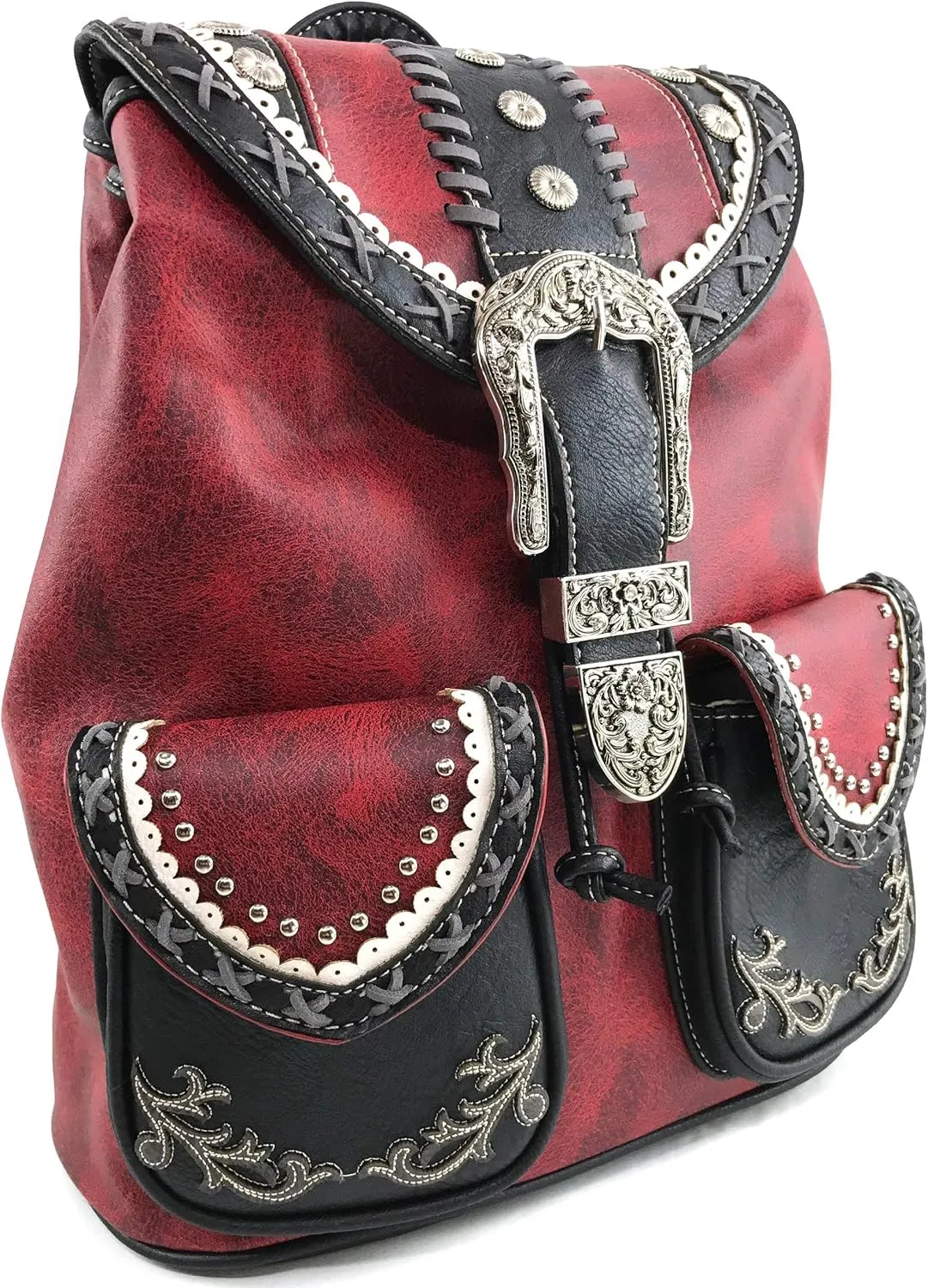 Zelris Western Country Floral Buckle Rucksack Backpack (Red)