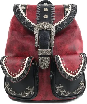 Zelris Western Country Floral Buckle Rucksack Backpack (Red)